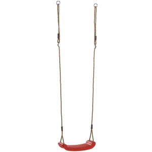 Siège de balançoire rouge en plastique avec cordes pour toboggans et balançoires.