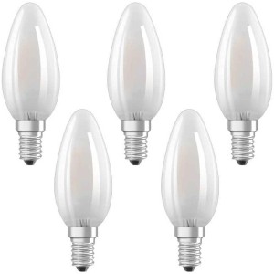 5er-Pack Osram LED-Leuchtmittel E14, Kerzenform, Filament, matt, warmweiß, 40W.