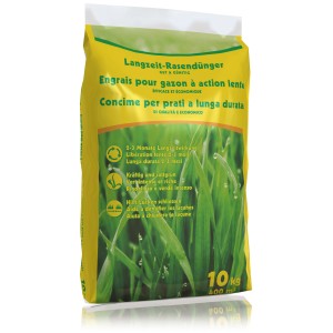 Confezione di fertilizzante per prato a lunga durata Schweizer Gut & Günstig, 10 kg per circa 400 m² di prato.
