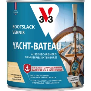 Pot V33 vernis bateau incolore satiné 750 ml. Pour bois, résistant aux UV et intempéries, anti-rayures.