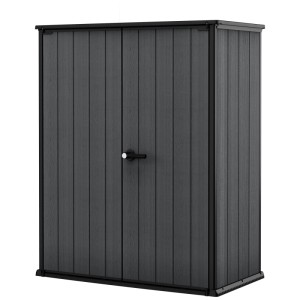Armadio da giardino Keter Cortina Alto Graphite, mobiletto resistente alle intemperie effetto legno con doppia anta.
