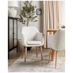 Sedia da pranzo Beliani Yorkville II, velluto bianco crema, gambe in legno. Sedia imbottita in stile vintage.