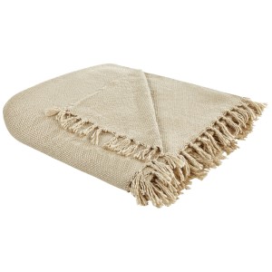 Coperta beige (220x240 cm) con frange di Beliani. Coperta in acrilico per soggiorno e camera da letto.