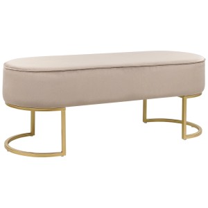 Élégante banquette Beliani Milry en velours beige avec pieds dorés, 40x104x40 cm.
