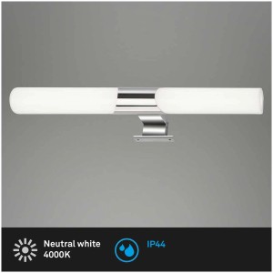 Brilo Klak applique miroir de salle de bain chrome avec LED, lumière blanche neutre (4000 K), 12 W, 1300 lm.
