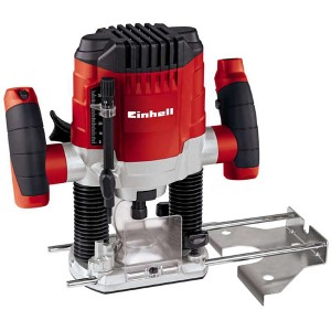 Fresatrice verticale Einhell TC-RO 1155 E: Fresatrice rossa con dettagli argentati e manico nero.