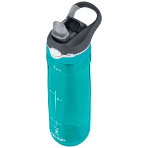 Borraccia turchese Contigo Ashland, 720 ml, con coperchio grigio e pratica maniglia.