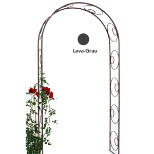 Rosenbogen Circle, 124x36x244 cm, Lava-Grau, aus Metall, mit Rosen bepflanzt.