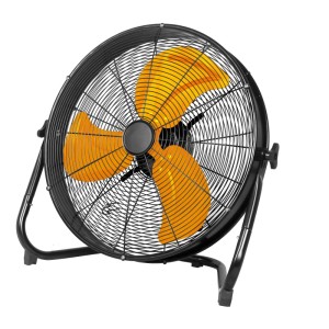 Ventilateur de sol Climatech VF-20MC, métal noir/orange, Ø 51 cm. Ventilateur avec grille de protection et support.