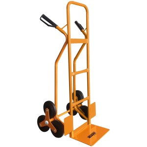 Carrello Cartech, portata 200 kg, acciaio, giallo, con funzione saliscale e tre ruote per lato.