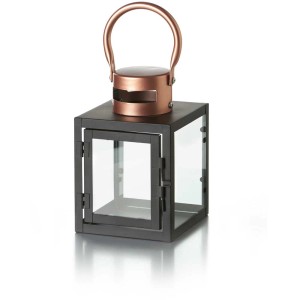 Lanterne en métal noir Ruby, 190x120x120mm, avec poignée. Lanterne de jardin décorative pour intérieur et extérieur.
