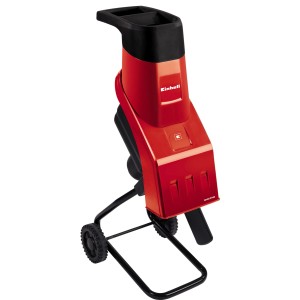 Einhell Broyeur électrique GH-KS 2440 : Broyeur à couteaux avec grand entonnoir et roues pour un transport facile.