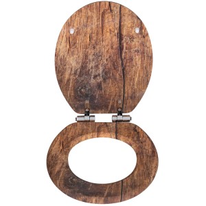 Wenko Abattant WC Rustic, couvercle de toilette marron avec fermeture amortie et aspect bois.