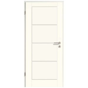 Porta di design bianca GetaDoor Brillant Select con fresatura a scanalature, DIN sinistra.