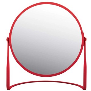 Specchio da tavolo Spirella Akira, rosso opaco, specchio cosmetico rotondo con supporto.