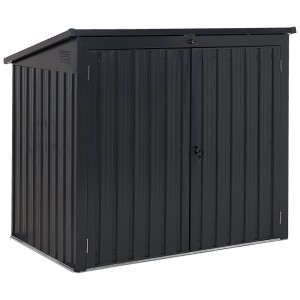 Abri de jardin en acier gris graphite Beliani Moena avec toit en pente et double porte.