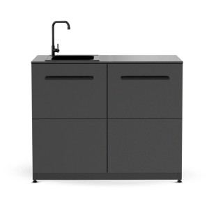 Cozze Aussenküchen-Spülmodul Elements mit Spüle und Tischplatte in Schwarz.