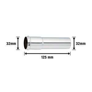 Tube d'extension chromé, Ø 32 mm, pour rallonger les siphons. Longueur 12,5 cm.