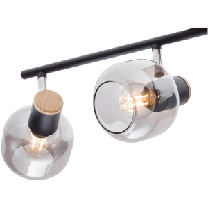 Plafoniera Näve Fumoso con 4 faretti, vetro fumé grigio, struttura nero/naturale.