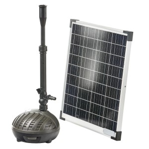 Heissner Set pompa solare ibrida per laghetto con pompa, pannello solare e giochi d'acqua per laghetti da giardino.