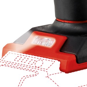 Gros plan : Pistolet à colle chaude sans fil Einhell TE-CG 18 Li Solo avec indicateur LED.