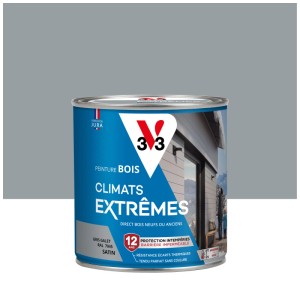Pittura per legno V33 Climats Extrême Grigio ghiaia, finitura satinata, barattolo da 0,5 l. Impregnante per legno per esterni.