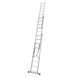 Scala multiuso a 3 sezioni Krause in alluminio con 3x9 gradini, estesa.
