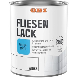 Dose OBI Fliesenlack Weiß Seidenmatt, geeignet für Wandfliesen im Innenbereich.