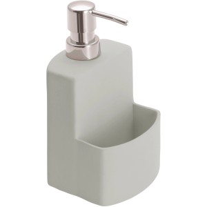 Distributeur de savon vaisselle Wenko Festival gris avec porte-éponge et pompe chromée.