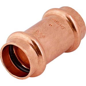 Raccordo a pressare in rame, Ø 22 mm, per collegamenti di tubi durevoli in impianti sanitari e di riscaldamento.