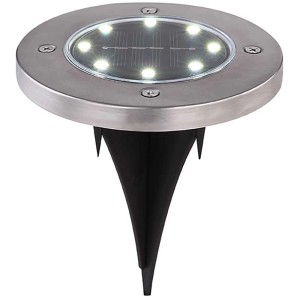 Runde Globo LED-Solarleuchte aus Edelstahl mit Erdspieß, 4er-Set für den Garten.