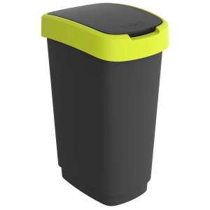 Rotho Swingeimer Twist 50L in Lime Grün: Eckiger Mülleimer mit Schwingdeckel für platzsparende Müllentsorgung.