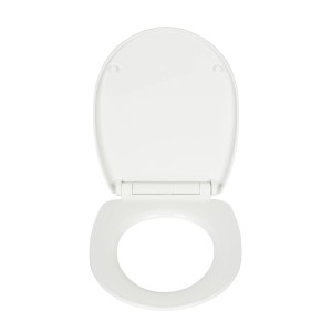 Sedile WC Wenko Mascali bianco in termoplastica con coperchio aperto, vista dall'alto.