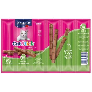 Vitakraft Cat Stick Classic Pollo e Erba Gatta, 6 pezzi. Snack per gatti per un piacere speciale.