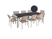 Beliani Gartenmöbel Set mit 8 Stühlen Grosseto Naturstein Poliert / Beige