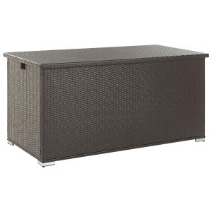 Coffre de rangement en rotin marron Modena (80x155x75cm) pour coussins et rembourrages de meubles de jardin.