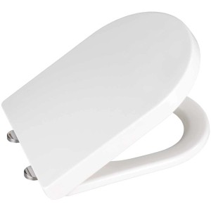 Sedile WC Wenko Calla bianco in termoplastica con chiusura rallentata e cerniere cromate.