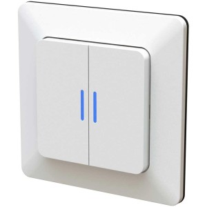 Interruttore a doppio pulsante Priamos bianco da incasso con luce blu.