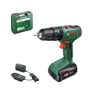 Trapano avvitatore combinato a batteria Bosch EasyImpact 18V-38 con batteria, caricabatterie e valigetta.