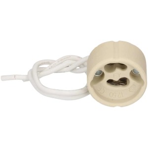 Douille GU10/GZ10 blanche en PTFE avec câble de 15 cm pour installation de lampe.