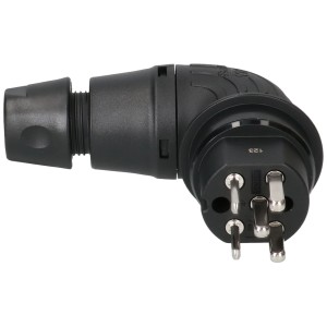 Fiche T25 noire, coudée, 5 pôles, IP55, 440V, pour chantier et industrie.