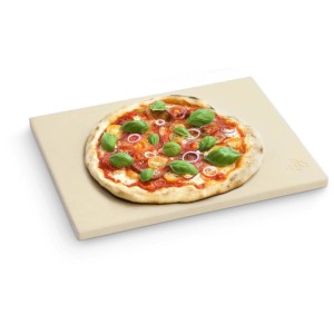 Burnhard Pizzastein Cordierit mit Pizza, Grillutensil für knusprigen Teig.