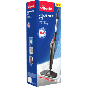 Nettoyeur vapeur Vileda Steam Plus XXL avec surface de nettoyage extra large et emballage.