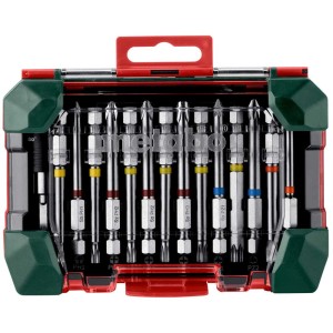 Set d'accessoires Metabo SP 43 pièces en coffret : embouts, douilles, porte-embout magnétique pour vissage.