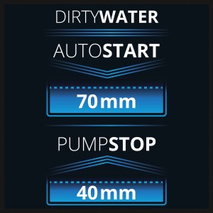 Pompe eau chargée Einhell : Aquasensor démarrage auto à 70mm, arrêt pompe à 40mm.
