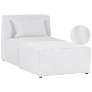 Chaise longue Beliani Lemvig blanc crème avec revêtement en velours côtelé et coussin.