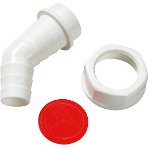Raccord coudé pour tuyau, 30,3 mm (G 1) x Ø 20-24 mm, blanc, avec bouchon et raccord de siphon.