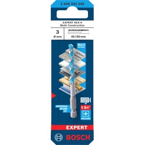 Foret universel Bosch Expert Hex-9, 3 mm, pour percer avec précision divers matériaux.