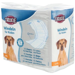 Pannolini per cani maschi Trixie L-XL, 12 pz, per cani con girovita 60-80 cm. Pannolini per incontinenza e post-operatorio.