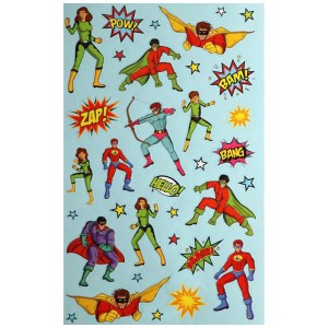 Glorex livre de stickers Héros de BD, 6 pages avec motifs de super-héros colorés.